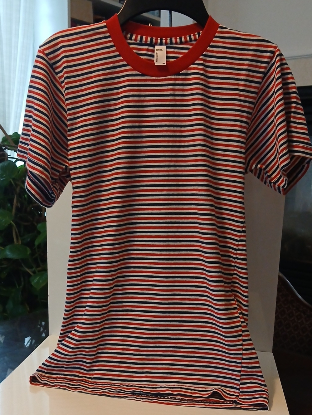 American Apparel Red, White & Blue Striped Short Sleeve Tee